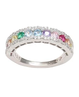 Suzy Levian New York Sterling Silver Rainbow Cubic Zirconia Eternity Half Band Ring