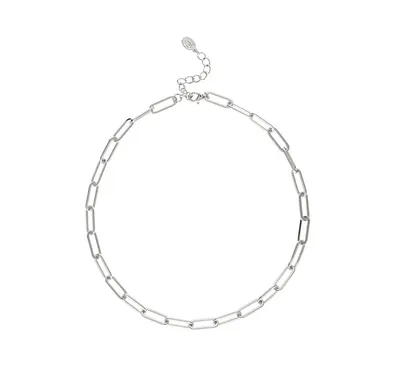 Rhodium Polished Paperclip Strand Chain Necklace