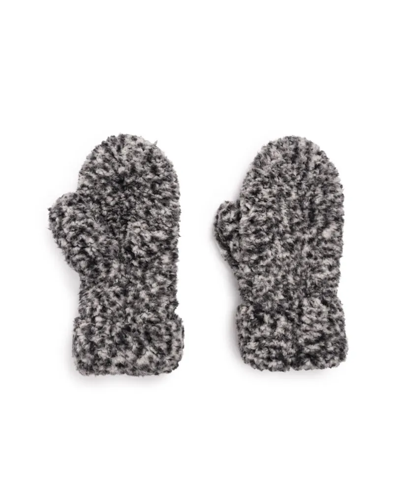 Muk Luks Women's Sherpa Mitten Gloves, Frosted Black, One Size