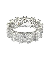 Suzy Levian Sterling Silver Cubic Zirconia White Baguette Modern Eternity Band Ring