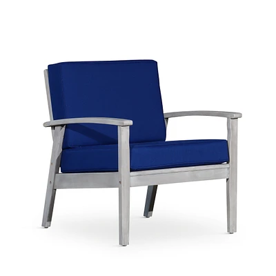 Deep Seat Eucalyptus Chair, Silver Gray Finish, Navy Cushions