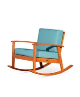 Simplie Fun Eucalyptus Rocking Chair With Cushions, Natural Oil Finish, Sage Cushions