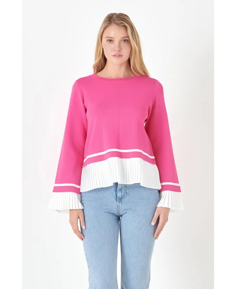 Women's Mixed Media Pleated Knit Top