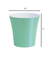 Decopots Plastic Round Modern Flower Pot with Drainage Planter, White Purple, 6.5in