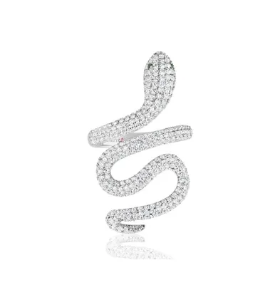 Suzy Levian Sterling Silver Cubic Zirconia Wild Snake Ring