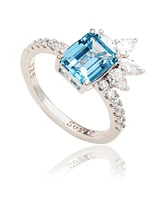 Suzy Levian New York Sterling Silver Aqua & White Cubic Zirconia Ring