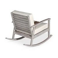 Eucalyptus Rocking Chair With Cushions, Silver Gray Finish, Navy Cushions