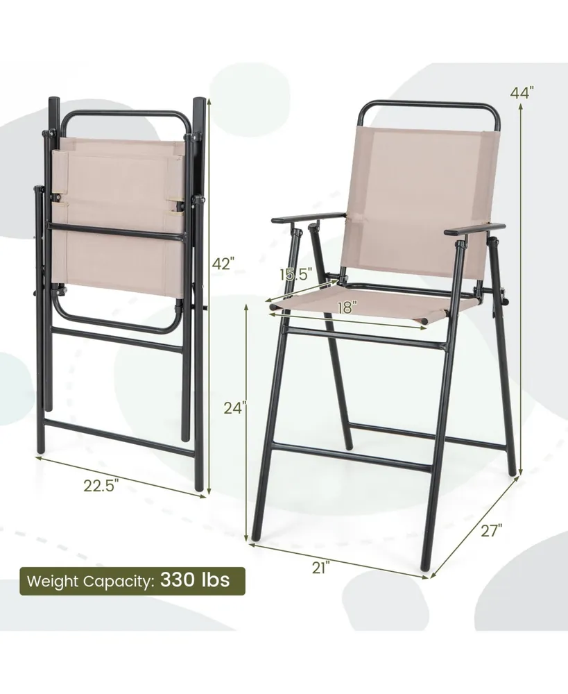 2PCS Patio Folding Bar-height Chairs with Armrests Quick-drying Seat