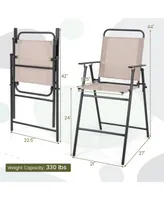 2PCS Patio Folding Bar-height Chairs with Armrests Quick-drying Seat