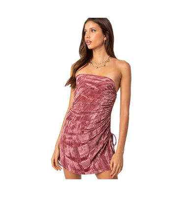 Women's Crushed velvet drawstring mini dress