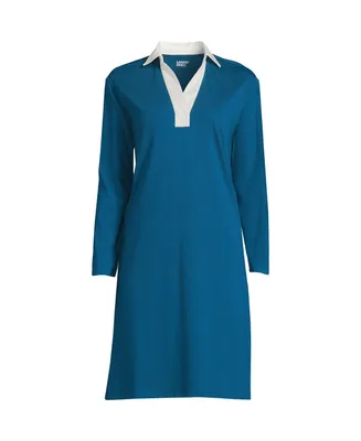 Lands' End Women's Plus Long Sleeve Super T Polo Dress