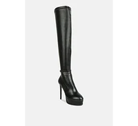 Twinkles Patent Stiletto Heeled Long Boots Tan