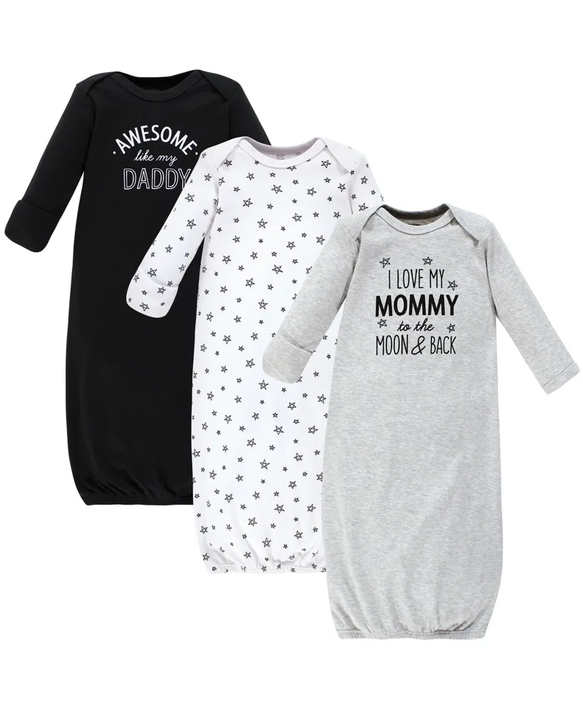 Hudson Baby Boys Cotton Gowns, Mom Dad Moon And Back - Assorted Pre