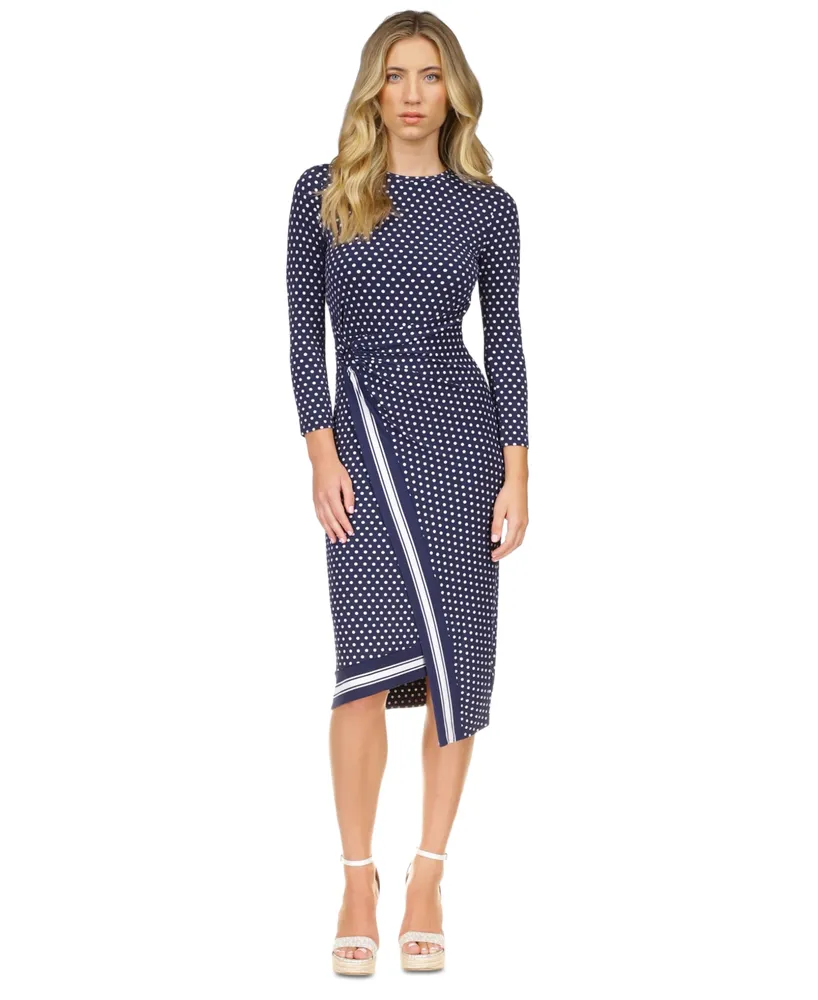 Michael Michael Kors Women's Dot-Print Asymmetrical-Hem Wrap-Front Midi Dress