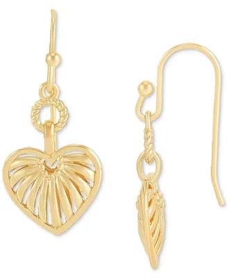 Open Heart Dangle Hoop Earrings in 18k Gold-Plated Sterling Silver