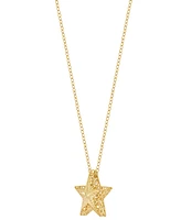 Textured Three Dimensional Star 18 Pendant Necklace 18" in 10k Gold