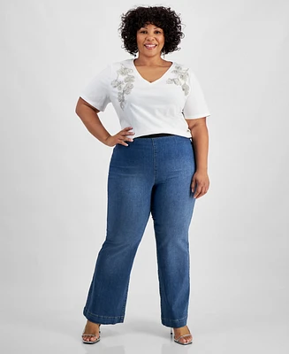 I.n.c. International Concepts Plus High-Rise Pull-On Flare-Leg Jeans, Created for Macy's