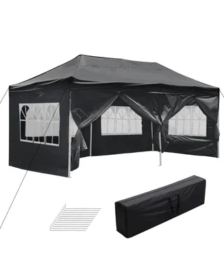 10x20FT Canopy Wedding Party Tent Pop Up Folding Gazebo Outdoor w/ 4 Sidewalls & Bag Black