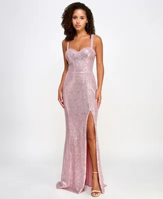 Trixxi Juniors' Sweetheart-Neck Sleeveless Front-Slit Gown, Created for Macy's