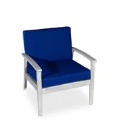 Streamdale Furniture Deep Seat Eucalyptus Chair, Silver Gray Finish, Navy Cushions