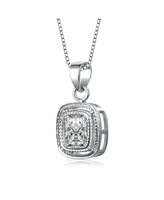 Sterling Silver White Gold Plated Cubic Zirconia Square Drop Pendant