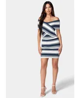 Bebe Women's Off Shoulder Striped Sweater Dress