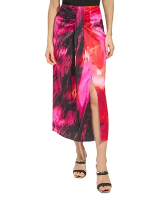 Dkny Women's Printed Satin Sarong Midi Skirt