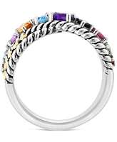 Effy Multi-Gemstone Crossover Statement Ring (1-1/8 ct. t.w.) Ring in Sterling Silver & 18k Gold-Plate