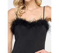Speechless Juniors' Feather-Trim Studded Sweetheart Gown, Created for Macy's