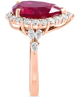 Effy Lab Grown Ruby (7-1/8 ct. t.w) & Lab Grown Diamond (1 ct. t.w.) Halo Ring in 14k Rose Gold