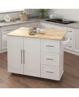 Streamdale Furniture Kitchen Island With Spice Rack, Towel Rack And Extensible Solid Wood Tabletop