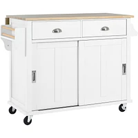Simplie Fun White Kitchen Cart with Drop-Leaf Countertop