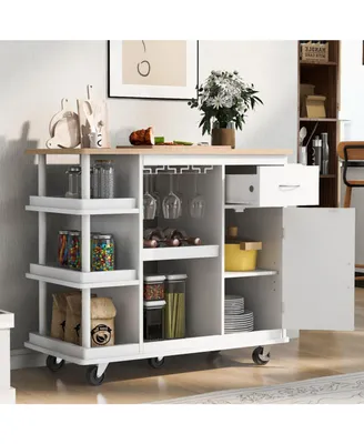 Simplie Fun Kitchen Cart Cabinet with Wine Rack and Storage