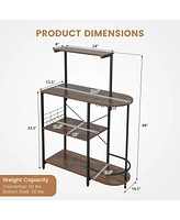 4-Tier Kitchen Bakers Rack with 6 S-Hooks and Stemware Racks