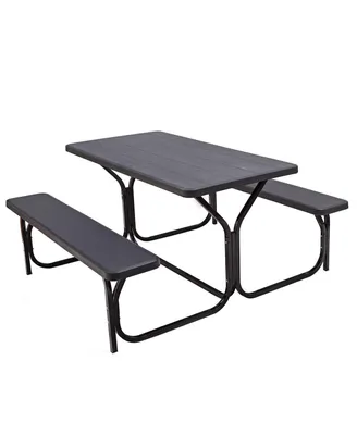 Outdoor Picnic Table Bench Set with Metal Base