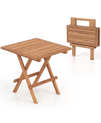 1 Pc Patio Folding Side Table Teak Wood Square Slatted Tabletop Portable Picnic