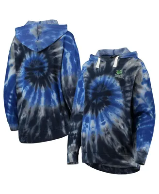 Women's Colosseum Navy Notre Dame Fighting Irish Slow Ride Spiral Tie-Dye Oversized Pullover Hoodie