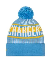 Men's New Era Powder Blue Los Angeles Chargers Striped Cuffed Knit Hat with Pom