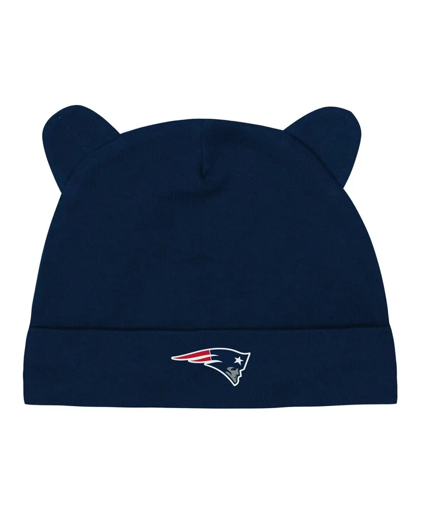 Infant Boys and Girls Navy, White New England Patriots Baby Bear Cuffed Knit Hat Set