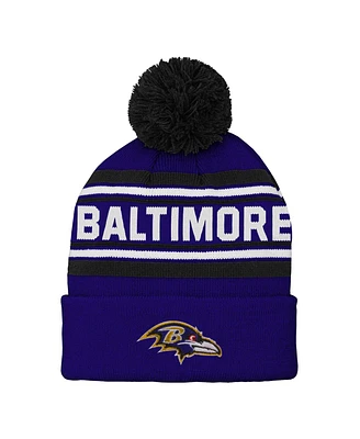 Youth Boys and Girls Purple Baltimore Ravens Jacquard Cuffed Knit Hat with Pom