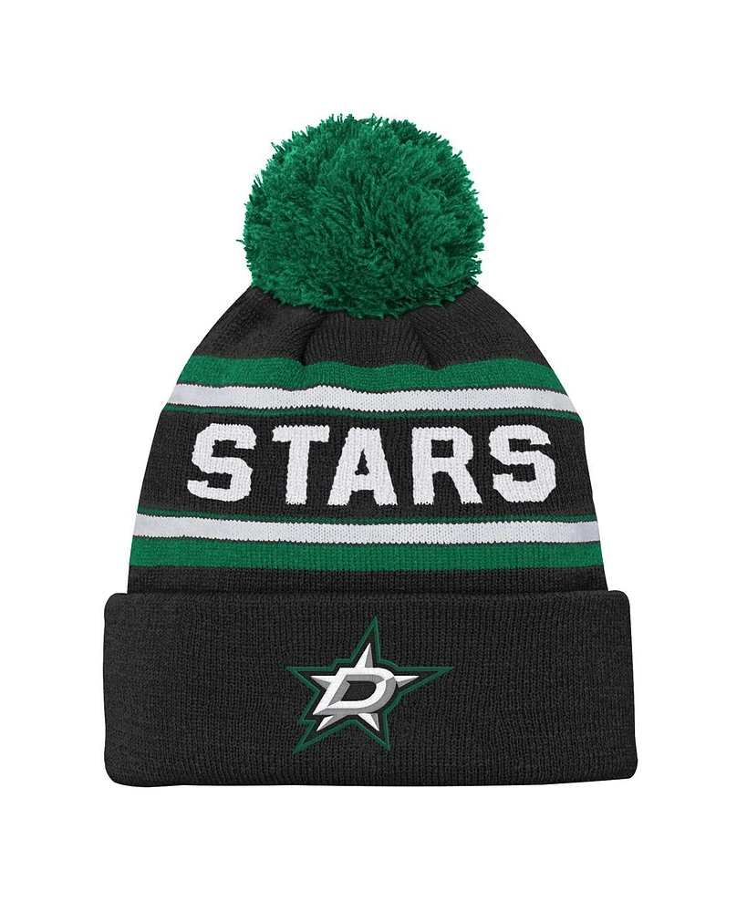 Youth Boys and Girls Dallas Stars Black Jacquard Cuffed Knit Hat with Pom