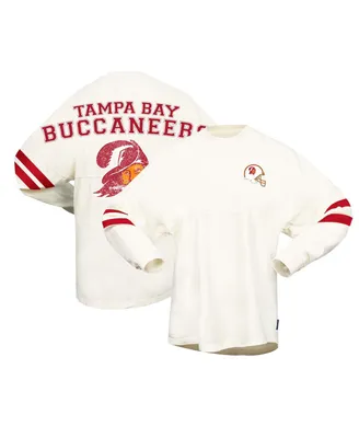 Women's Cream Distressed Tampa Bay Buccaneers Gridiron Classics Retro Spirit Jersey T-shirt