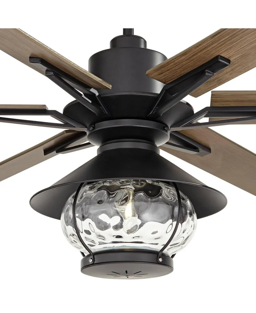 72" Expedition Modern Outdoor Ceiling Fan with Led Light Remote Control Matte Black Oak Wood Lantern Shade Damp Rated for Patio Exterior House Home Po