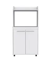 Simplie Fun Kira Kitchen Kart, Double Door Cabinet, One Open Shelf, Two Interior Shelves - White