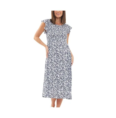 Ripe Maternity Joyce Floral Shirred Dress White/Navy