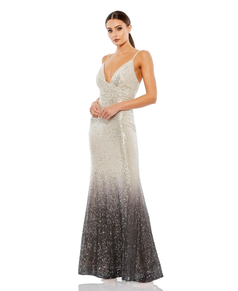 Women's Ieena Plunge Neck Ombre Sequin Gown