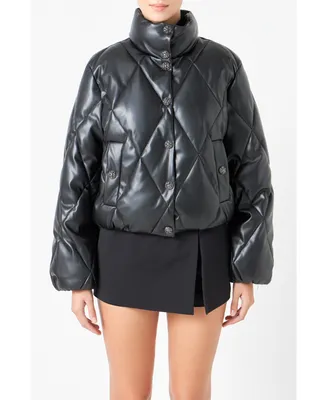 Women's Quilted Pu Bomber Jacket