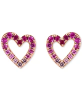 Effy Pink Sapphire (1/4 ct. t.w) & Ruby (1/20 ct. t.w.) Ombre Heart Stud Earrings in 14k Rose Gold