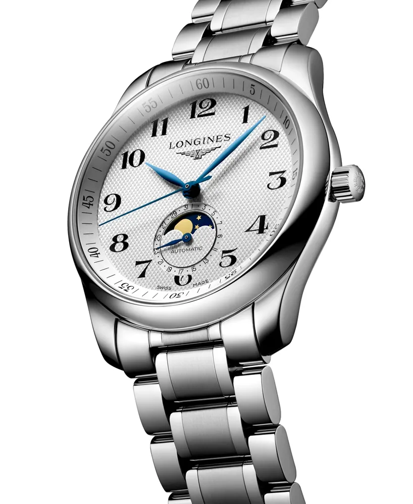 Longines Men's Swiss Automatic Master Moonphase Stainless Steel Bracelet Watch 40mm
