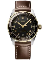 Longines Men's Swiss Automatic Spirit Zulu Time Brown Leather Strap Watch 39mm